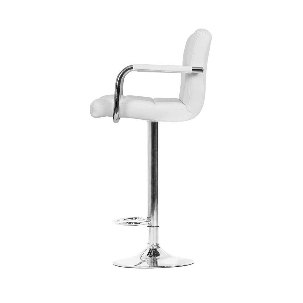 Artiss Set of 4 Bar Stools in white faux leather with chrome steel base, featuring gas lift swivel and ergonomic design.